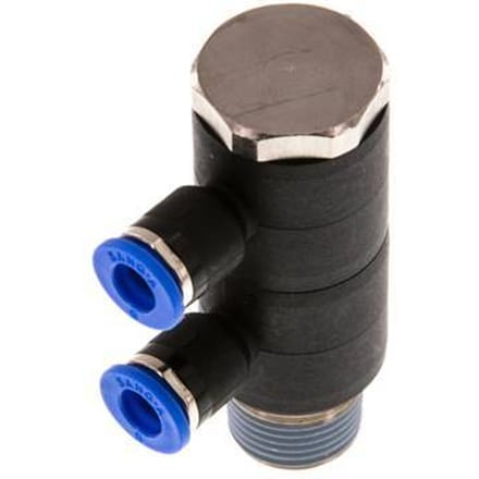 6mm x R3/8'' 2-way Manifold Messing/PA 66 Insteekfitting Buitendraad Draaibaar NBR