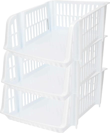 Plasticforte Stapelbare opbergmand - 3x - Wit - 16L - kunststof - 38 x 28 x 15 cm