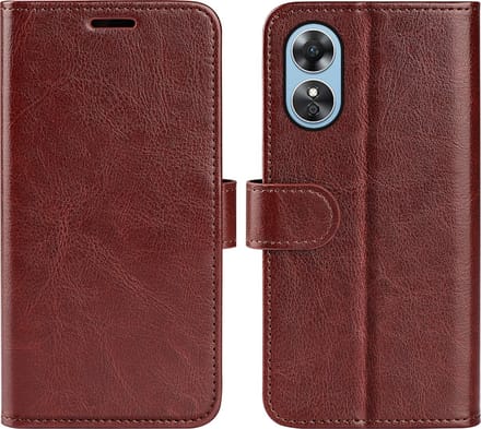 MobyDefend Hoesje - Geschikt voor Oppo A17 - Wallet Book Case (Sluiting Achterkant) - Bruin