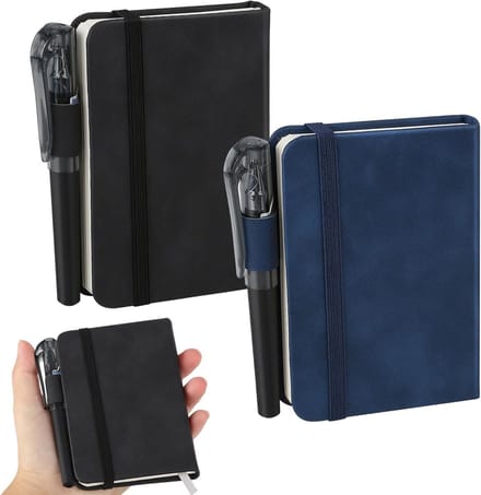 Klein notitieboek met pen, 192 pagina's, A7 formaat, elastische band, bookmark, ideaal voor kantoor en onderweg