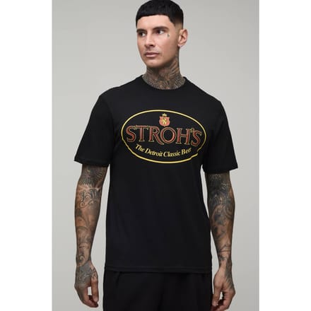 Lang Regular Stroh's Bier Licentie Print T-shirt | Black | Size Medium