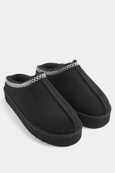 Yours Zwarte Geborduurde Muiltjes Van Imitatiesuède In Brede Epasvormsize 37E