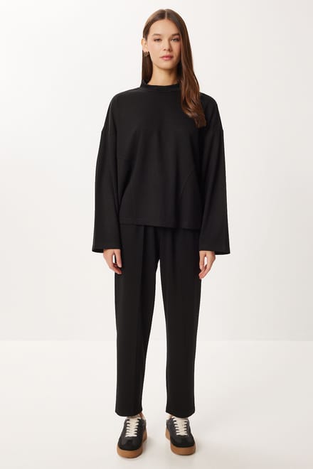 Crew Neck Blouse & Hoge Taille Rechte Pijpen Tweedelige Set