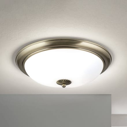 ORION Empire plafondlamp, Ø 48 cm, antiek messing, mat opaalglas
