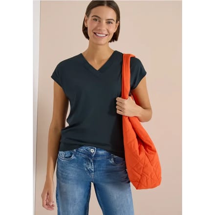 Shirt met korte mouwen en V-hals in effen kleur