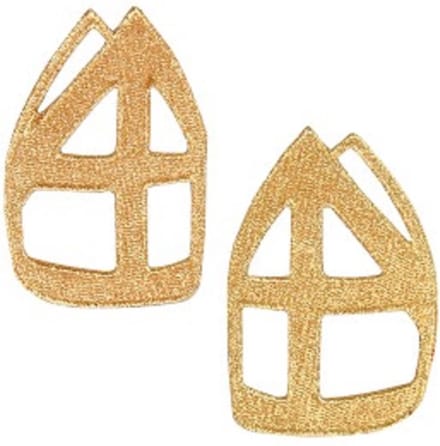 Borduursel 2 stuks sint mijter Goud 9,5x6,5 cm.
