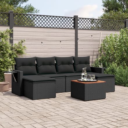 vidaXL - 7-delige - Loungeset - met - kussens - poly - rattan - zwart