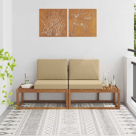 vidaXL - Buiten - eindsofa - 2 - Stuk - Natuurlijk - en - Beige - Massief - Acacia - Hout