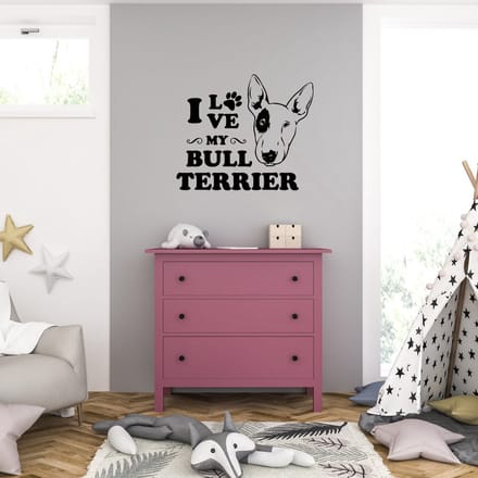 Muursticker - I Love My Bull Terrier - 40,6 x 47,6 - Zwart
