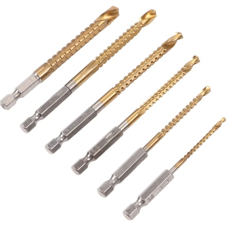 6 STUKS Gekartelde Boor Set Rechte Zeskantschacht Twist Houtbewerking Gekartelde Boor Set met