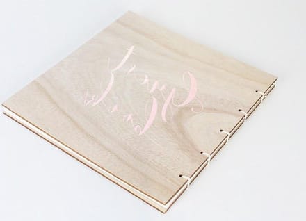 Verijdelde Houten Bruiloft Gastboek - Rose Gold & Botanics Beige