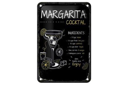 Blechschild Rezept Margarita Cocktail Recipe 12x18cm Geschenk Schild