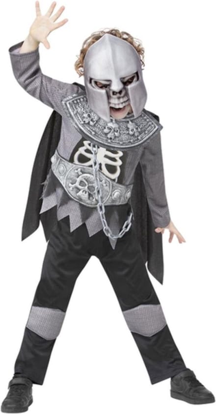 Smiffys - Deluxe Skeleton Knight Kinder Kostuum - Kids tm 9 jaar - Grijs/Zwart