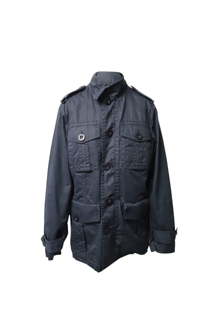 Burberry Enkele-Knopen Jas in Marineblauwe Katoen