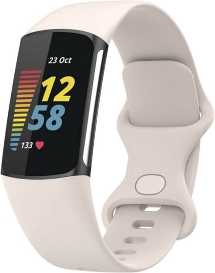 Scoby - Siliconen Bandje - Geschikt voor Fitbit Charge 5/6 - Maat ML - Kleur Ivory