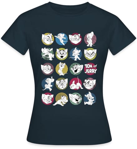 Tom And Jerry Iconische Uitdrukkingen Met Logo T-Shirt Dames