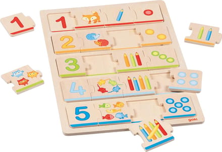 GOKI Puzzel - Leren Tellen - 20 Stukjes - 21X30X1Cm - Hout - 2 Jaar