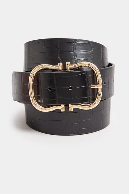 Yours Riem Met Golvende Gesp In Zwart/Goudsize 44-46