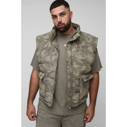 Plus gewassen cord oversized trechterhalsgilet | Khaki | Size 2XL