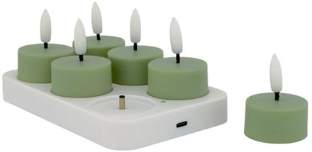 Home Society - LED - Waxinelichtjes - Set van 6 - Celadon - Oplaadstation - Usb kabel - Afstandsbediening - Timer