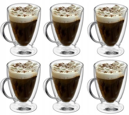 6x Thermische Glazen 300ml met Oor voor Koffie, Thee & Latte