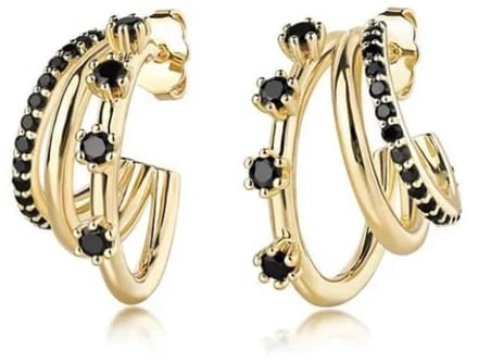Triple oorsteker met zwarte steentjes/Bling-it
