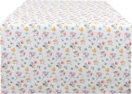 Clayre & Eef Tafelloper 50x140 cm Wit Katoen Bloemen