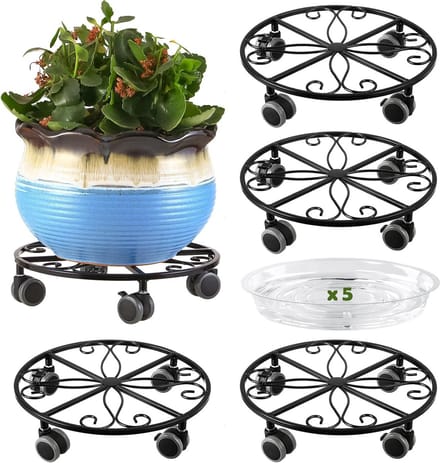 Set van 5 Plantenrollers met Wielen voor Zware Potten - Binnen en Buiten