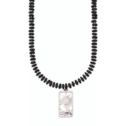 Collier - LUXENTER - Laha - Argent sterling 925 - Agate noire - Finition rhodium black