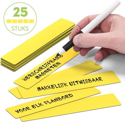 25 Whiteboard Magneten Balk 15 x 2,5 cm Geel - Herschrijfbaar