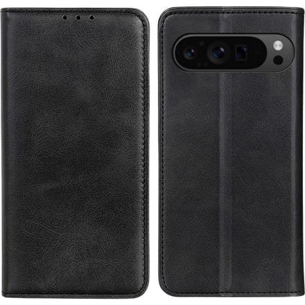 CaseBody Google Pixel 9 / Pixel 9 Pro Real Leather Wallet Hoesje Zwart