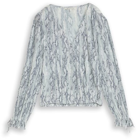 Tom Tailor Denim - Crinkle wikkelblouse met slangenprint - Maat S - faded snake print