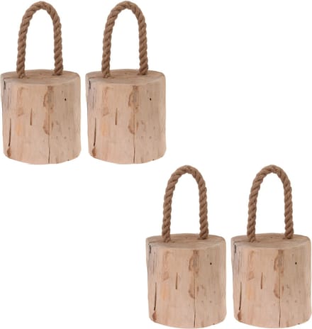 Excellent Houseware Deurstopper Boomstam - 4x - teak hout - met draagtouw - 14 cm - natuurlijk wonen