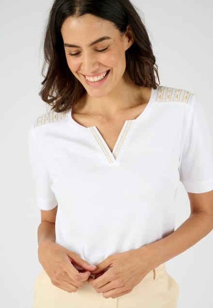 Damart - T-shirt met Tunesische kraag - Dames - Wit - M
