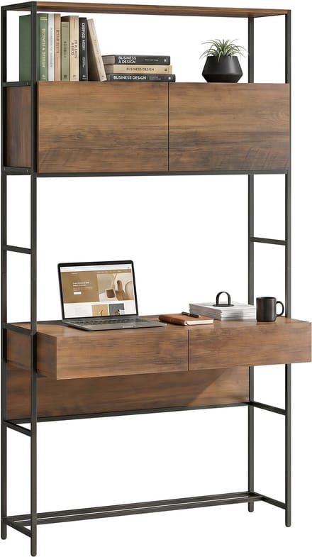 HOMCOM Bureau met planken - Spaanplaat - 100 x 45 x 185 cm - Bruin hout