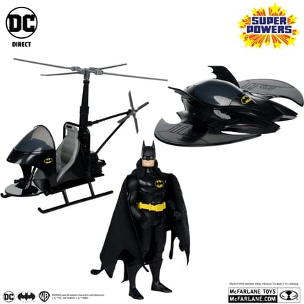 DC Direct Super Powers Action Figure Pack of 3 Batman (Black Suit), The Whirly & The Batwing (Black) (Gold Label) (SDCC) 13 cm