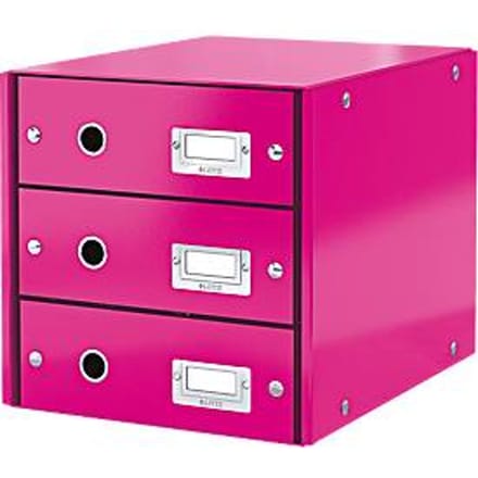 Leitz Wow Click & Store Ladekast Met 3 Laden - 81% Gerecycled Karton - Voor A4 Formaten - Ruimtebesparende Opberger - Roze