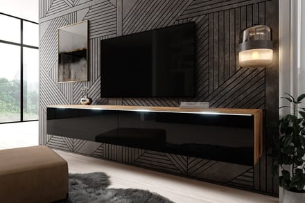 Meubella - TV-Meubel Dixon - Zwart - Eiken - 180 cm