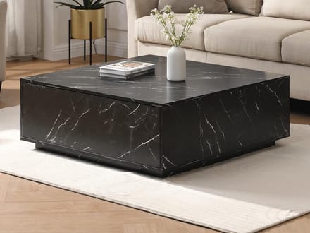 Vente-unique Salontafel met 2 lades van MDF - Zwart marmereffect - ANTRIM