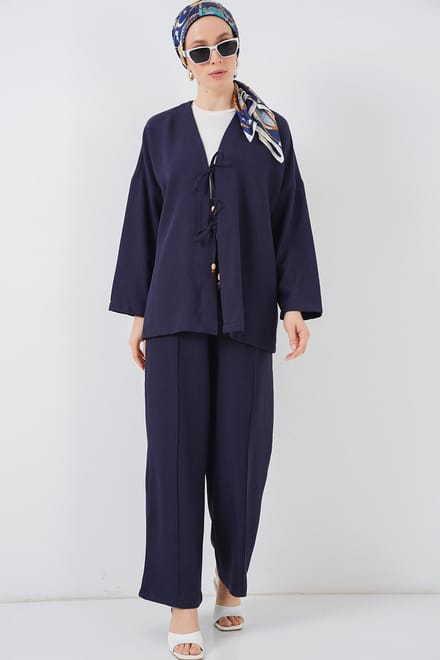V-hals cardigan en wijde broek set