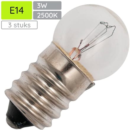 Signaallamp E14 60V 3W - 50 mAh - 3 stuks - G18 Gloeilamp Ø18mm - 35mm - 2500K - Dimbaar