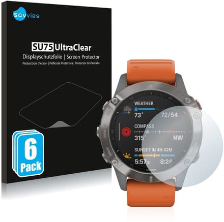 Savvies - Screenprotector voor Garmin Fenix 6 - Folie Beschermfolie transparant 6 Stuks