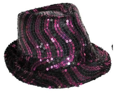 Hoed met pailletten motief glitter zwart-roze.