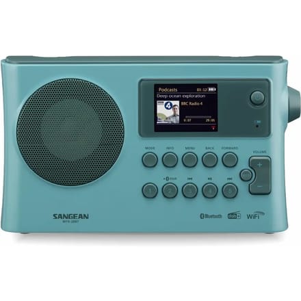 Sangean WFR-28BT Internetradio DAB+, FM WiFi, Bluetooth, AUX Acculaadfunctie, Spotify Lichtblauw