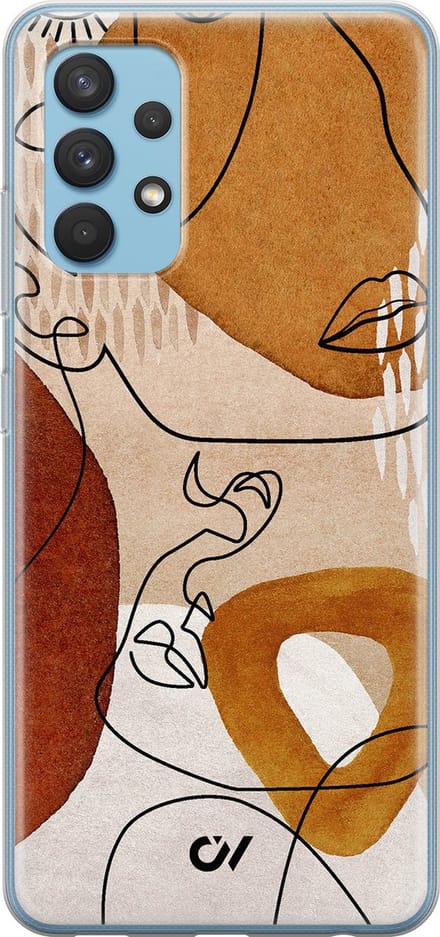 Hoesje geschikt voor Samsung Galaxy A32 4G - Abstract Shape Faces - - Bruin - - Casevibes