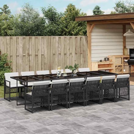 vidaXL - 13-delige - Tuinset - met - kussens - poly - rattan - zwart