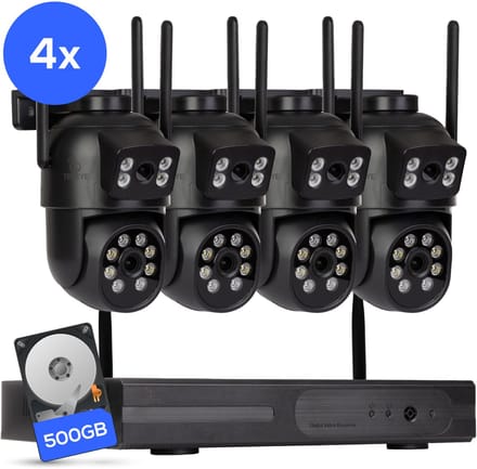 Teceye Dual Beveiligingscamera Buiten met Recorder - Draadloze Buitencamera - 4 Camera - 500GB Opslag