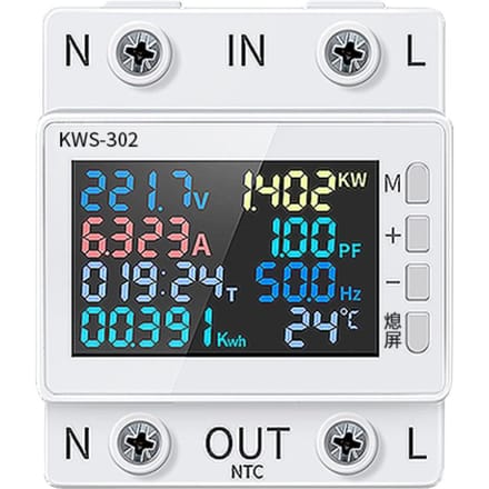 8in1 Power Meter Kleurenscherm 2P Multifunctionele AC Energiemeter 170270V63A Spanning en Stroom KWS-302