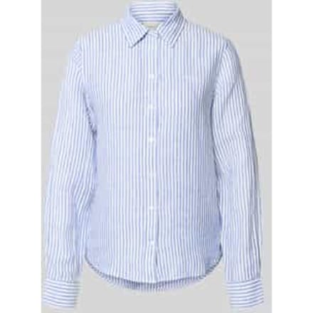 regular fit linnen blouse met overhemdkraag en labelstitching