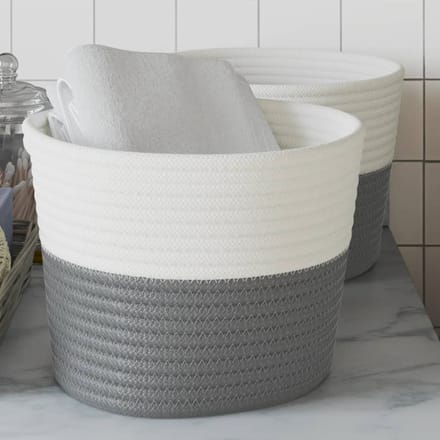 vidaXL - Opbergmanden - 2 - st - Ø - 24x18 - cm - katoen - grijs - en - wit